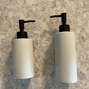 Ceramic and black metal pump soap dispenser set